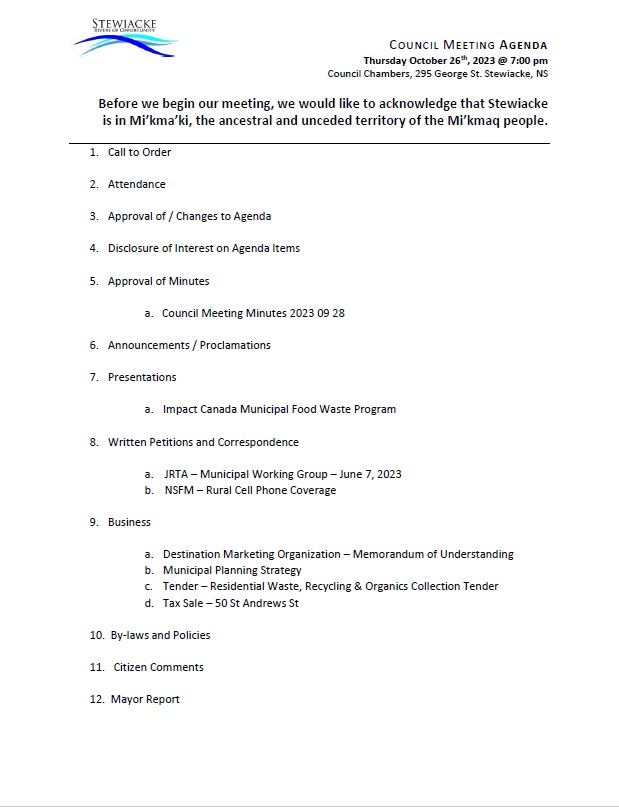 2023 10 26 Council Agenda