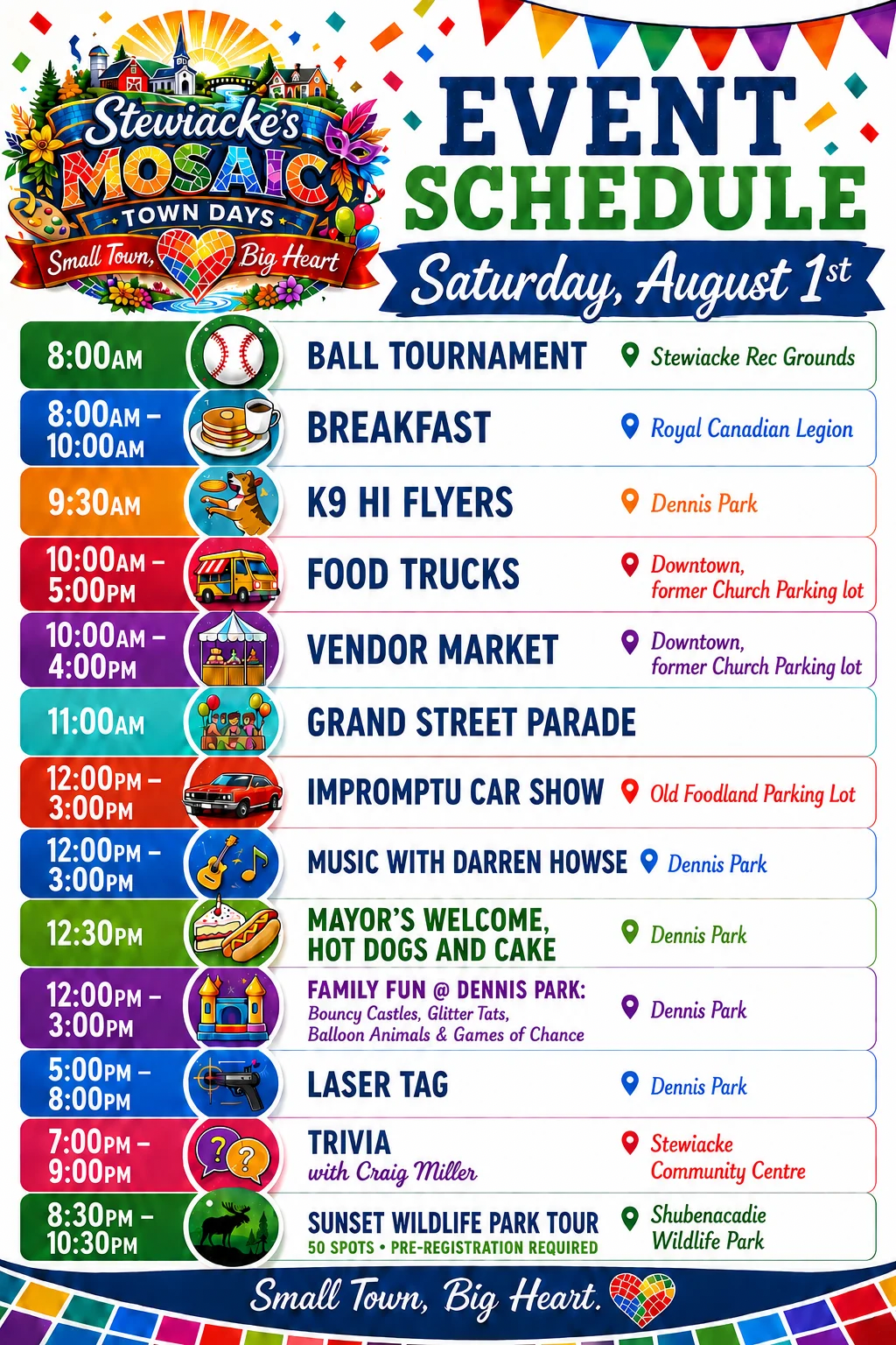 Schedule Saturday Town Days Aug 1